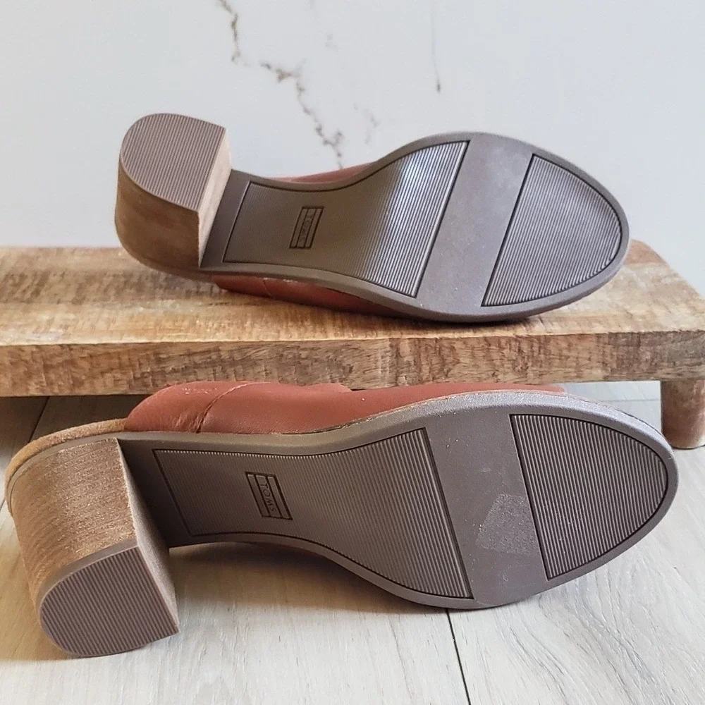 Toms Majorca Mule Sandals Womens 11 Brown‎ Cognac Leather Block Heel New
